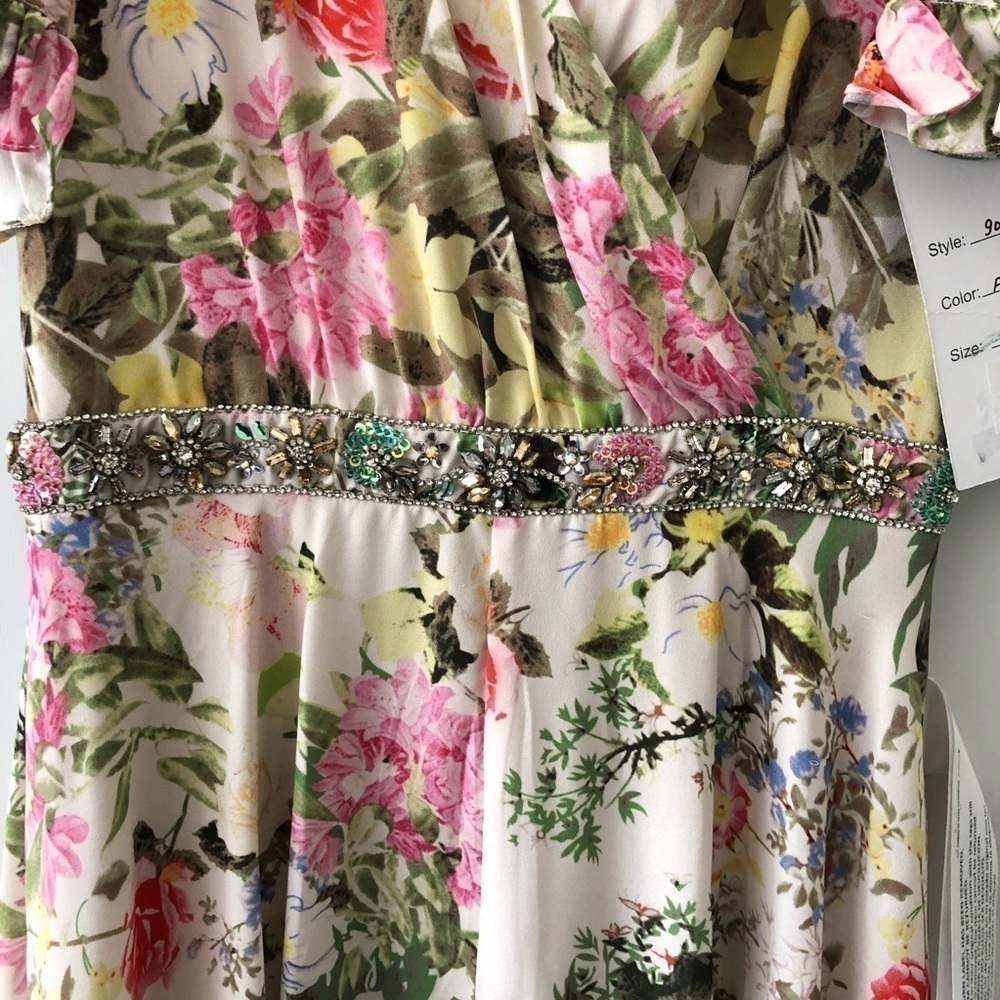 Mac Duggal Floral Print Faux Wrap Maxi Gown Dress 2 - Picture 13 of 14